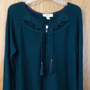VINTAGE AMERICA DARK GREEN  WAFFLE WEAVE LS SHIRT